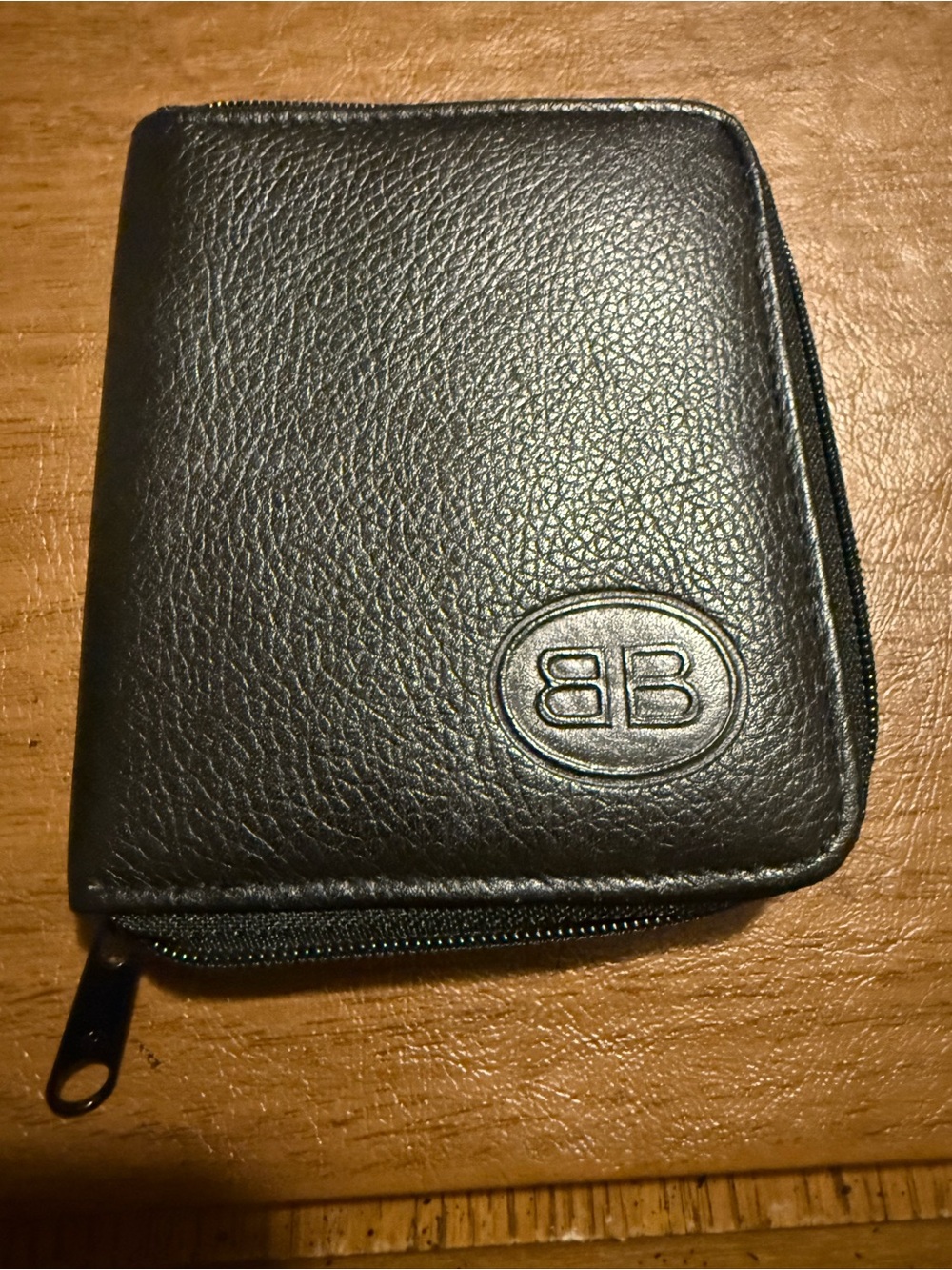 Buxton Black Zip Around Leather Wallet with BB Logo